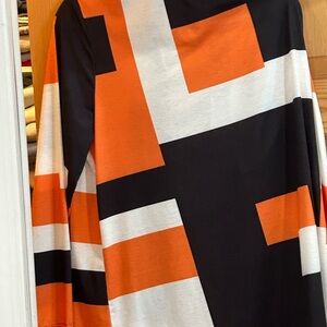 Geometric Orange and Black Long Sleeve Top